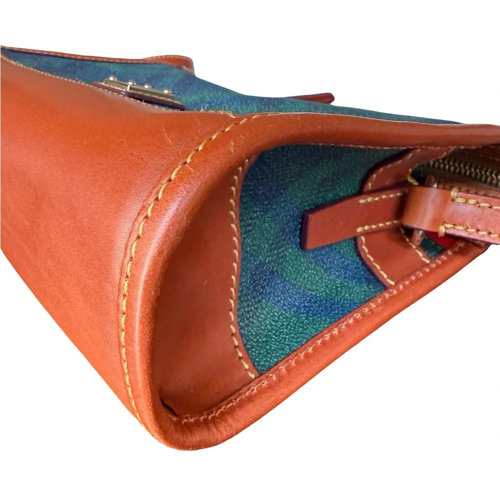 Dooney & Bourke Green Tartan Plaid Canvas & Brown Leather Crossbody Shoulder Bag